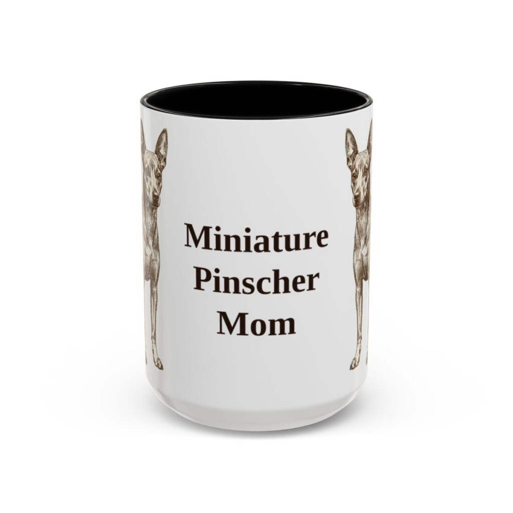 15oz Miniature Pinscher Dog Mom Mug, Black, front view