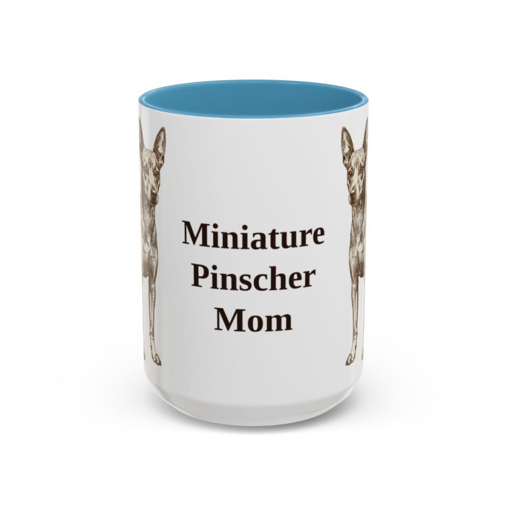 15oz Miniature Pinscher Dog Mom Mug, Light Blue, front view