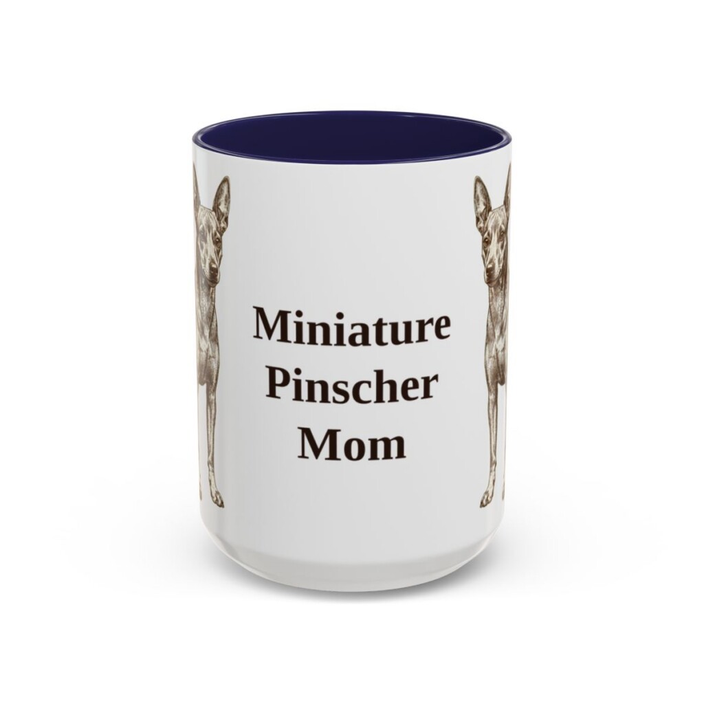 15oz Miniature Pinscher Dog Mom Mug, Navy, front view