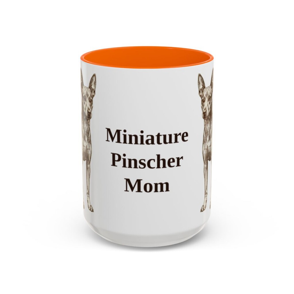 15oz Miniature Pinscher Dog Mom Mug, Orange, front view