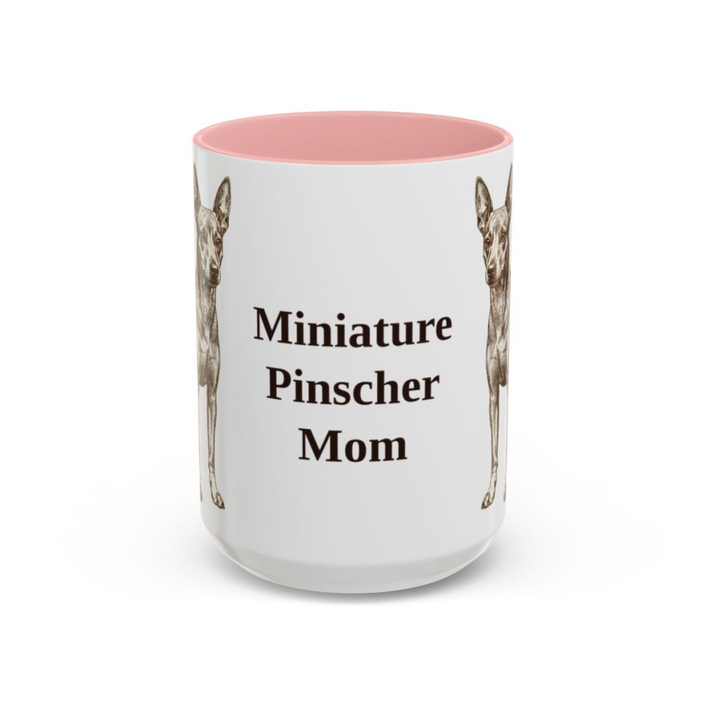 15oz Miniature Pinscher Dog Mom Mug, Pink, front view