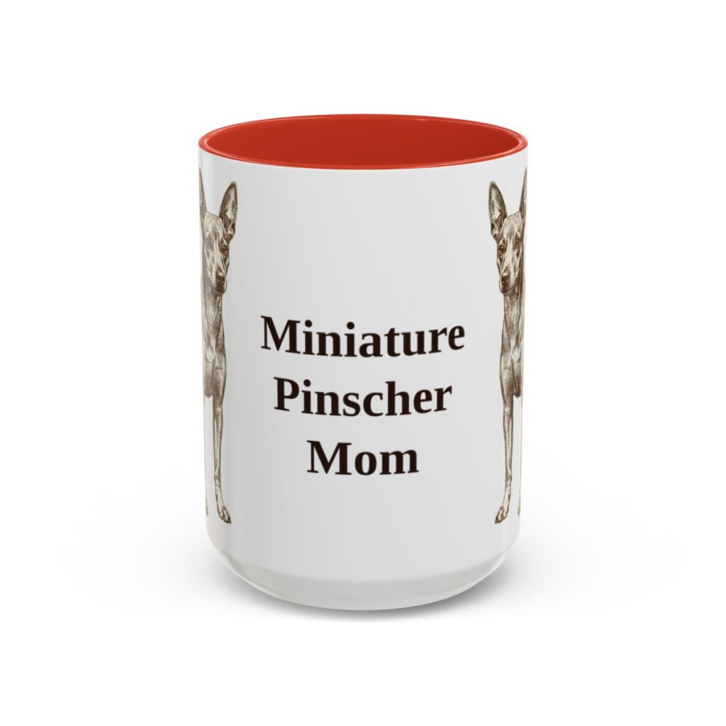 15oz Miniature Pinscher Dog Mom Mug, Red, front view