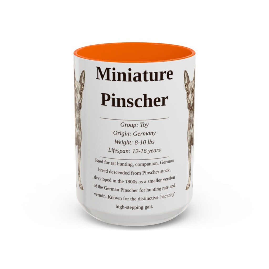 15oz Miniature Pinscher Mug, Orange, front view