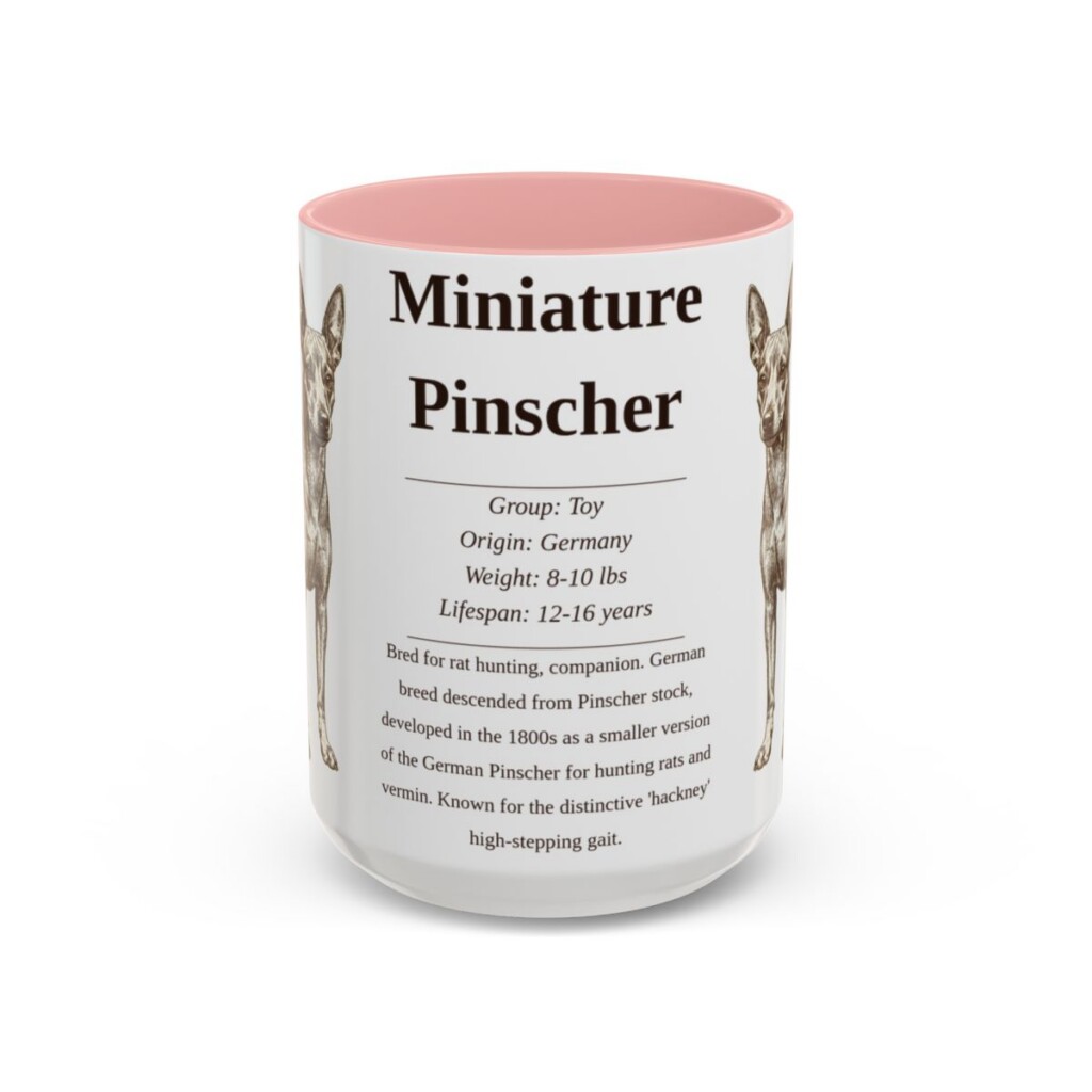 15oz Miniature Pinscher Mug, Pink, front view