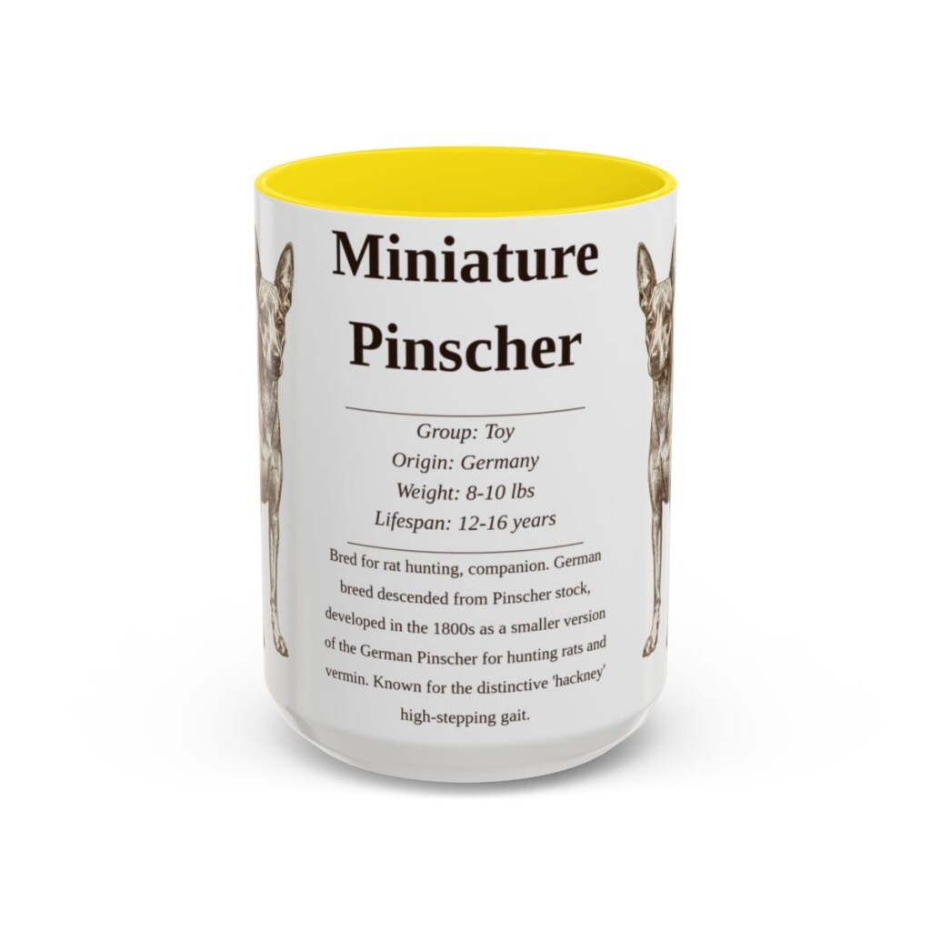 15oz Miniature Pinscher Mug, Yellow, front view