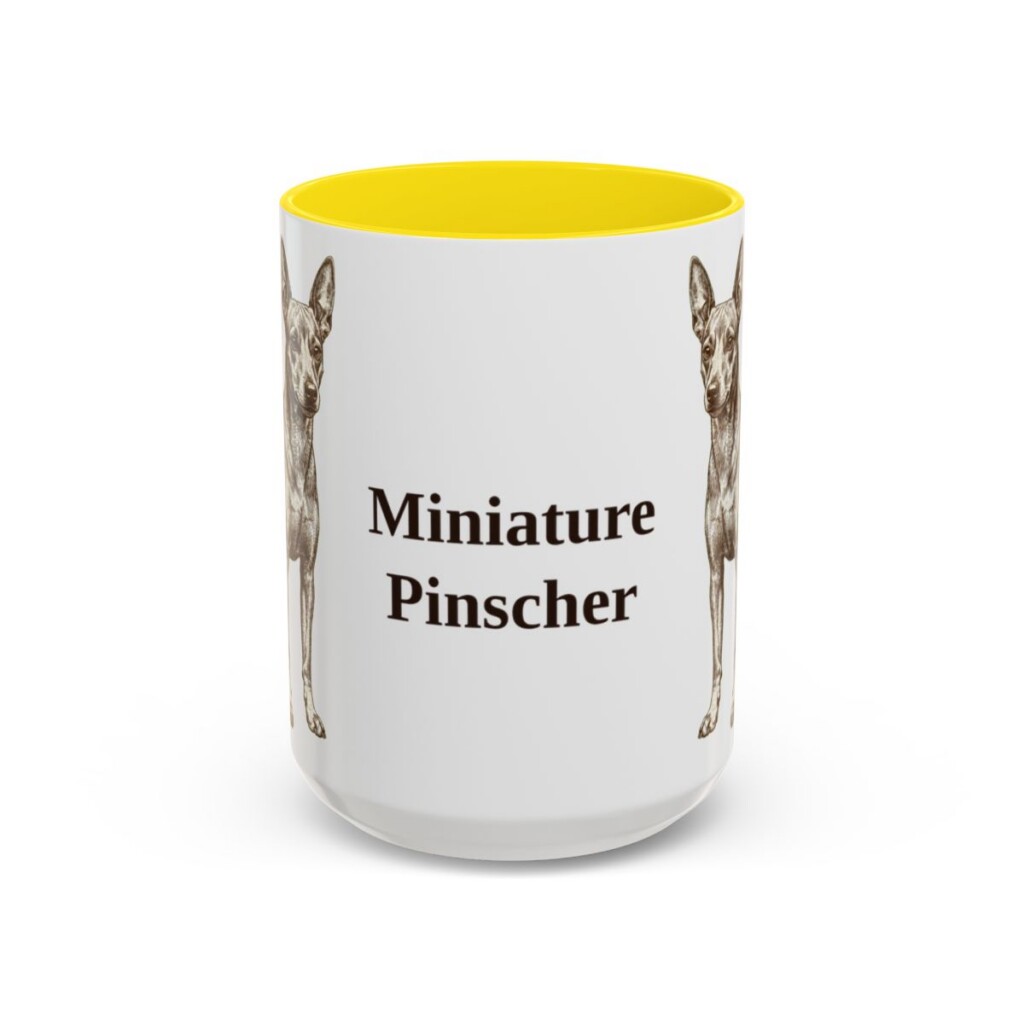 15oz Miniature Pinscher Mug, Yellow, front view