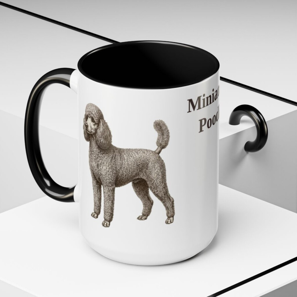 15oz Miniature Poodle Mug, Black, lifestyle photo