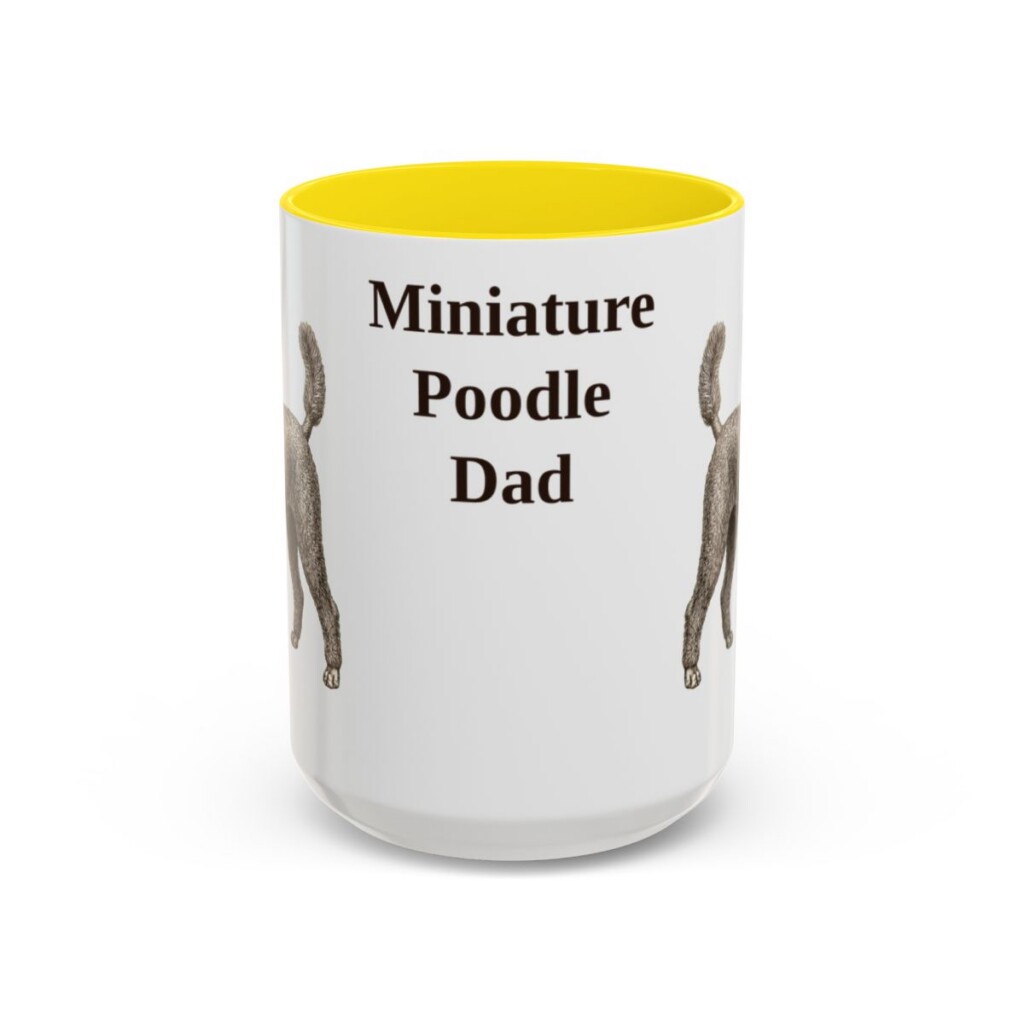 15oz Miniature Poodle Dog Dad Mug, Yellow, front view