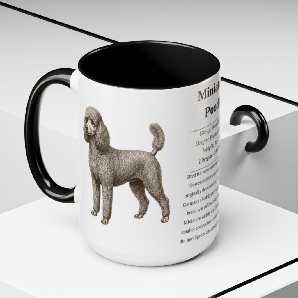 15oz Miniature Poodle Mug, Black, lifestyle photo