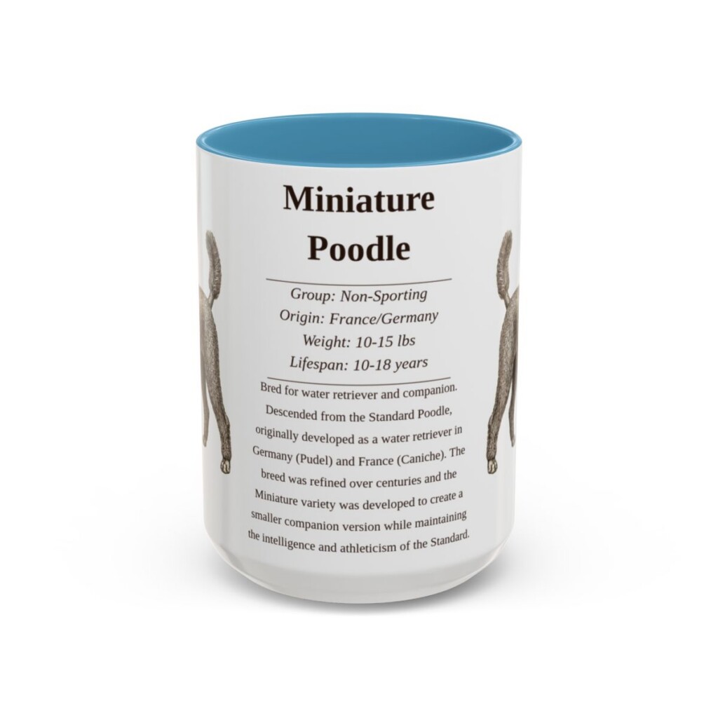 15oz Miniature Poodle Mug, Light Blue, front view