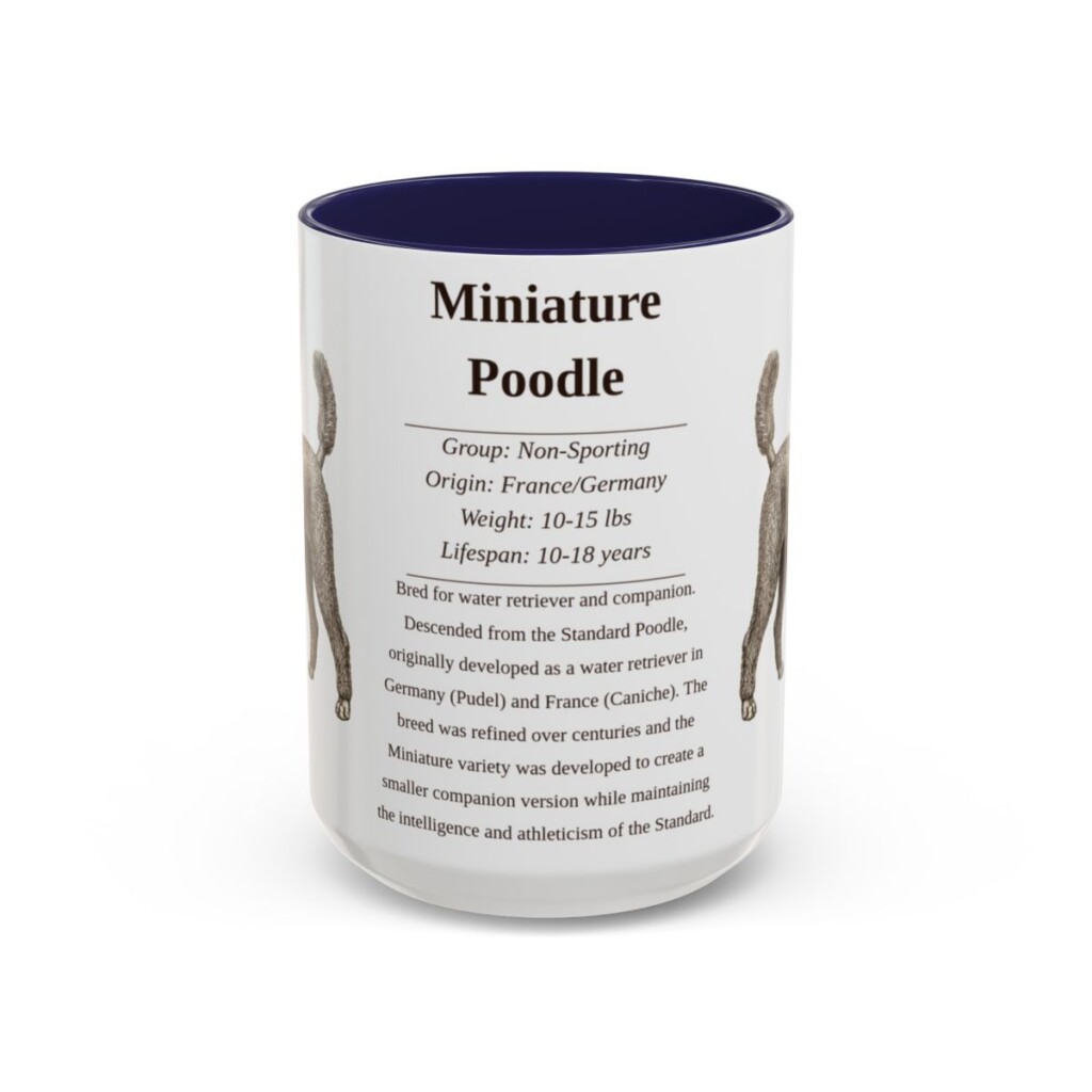 15oz Miniature Poodle Mug, Navy, front view