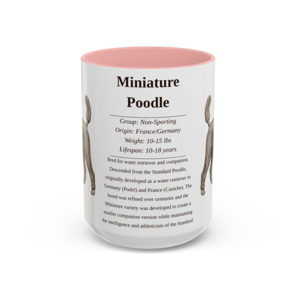 15oz Miniature Poodle Mug, Pink, front view