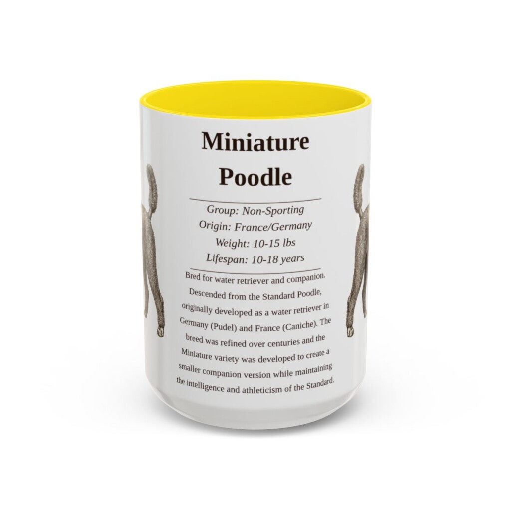 15oz Miniature Poodle Mug, Yellow, front view