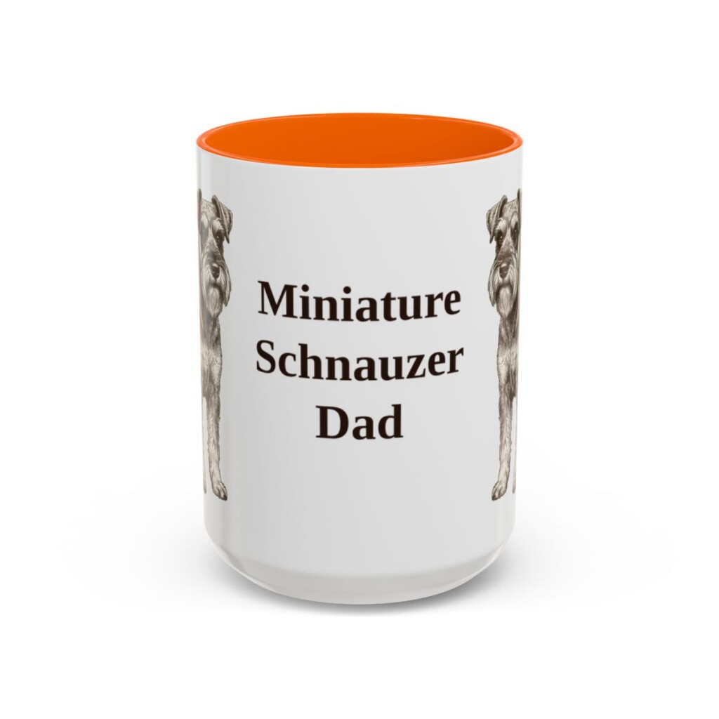 15oz Miniature Schnauzer Dog Dad Mug, Orange, front view
