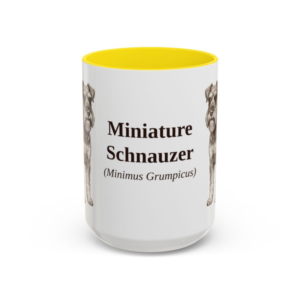 15oz-miniature-schnauzer-mug-latin-yellow 15oz Miniature Schnauzer Latin Mug, Yellow, front view