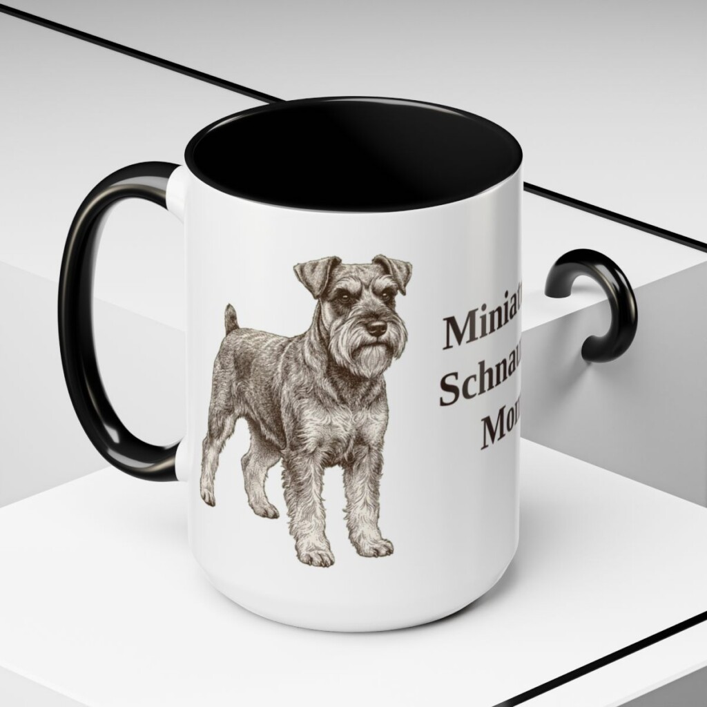 15oz-miniature-schnauzer-mug-mom-black-context-2 15oz Miniature Schnauzer Dog Mom Mug, Black, lifestyle photo
