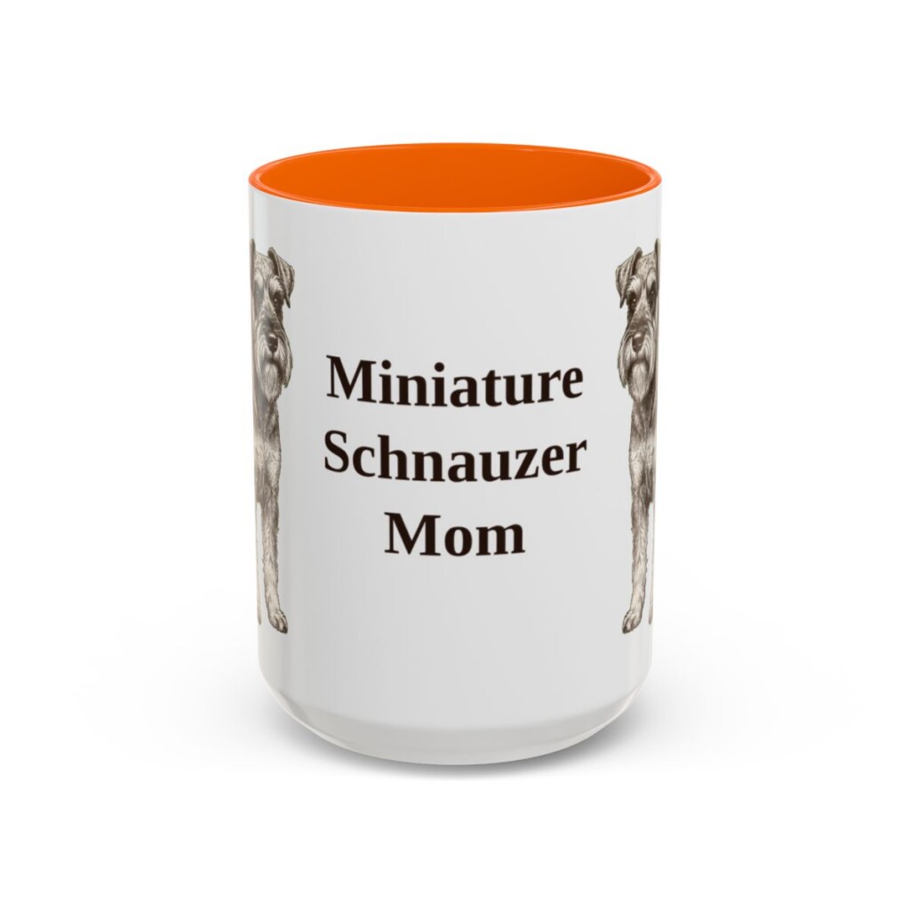 15oz-miniature-schnauzer-mug-mom-orange 15oz Miniature Schnauzer Dog Mom Mug, Orange, front view