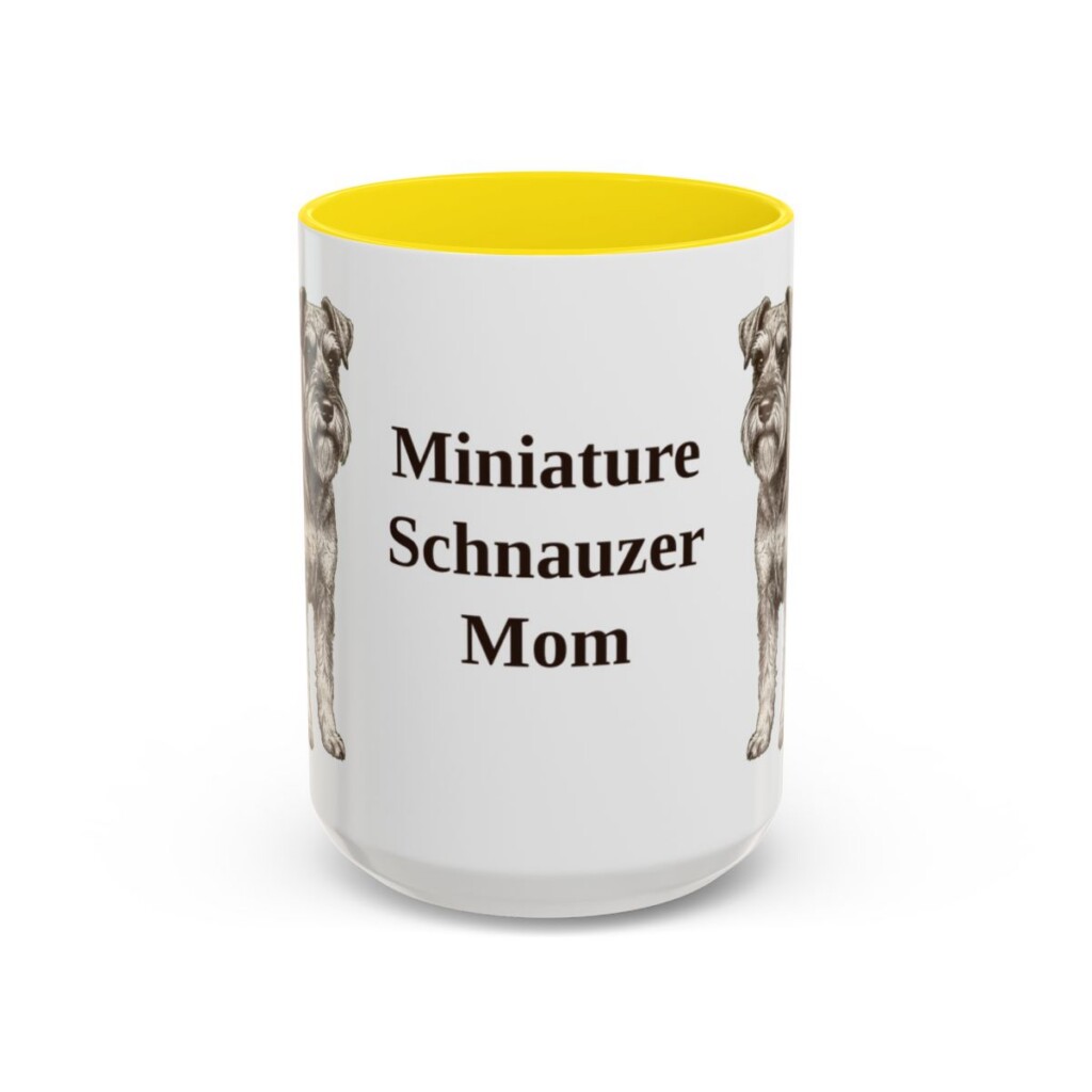 15oz-miniature-schnauzer-mug-mom-yellow 15oz Miniature Schnauzer Dog Mom Mug, Yellow, front view
