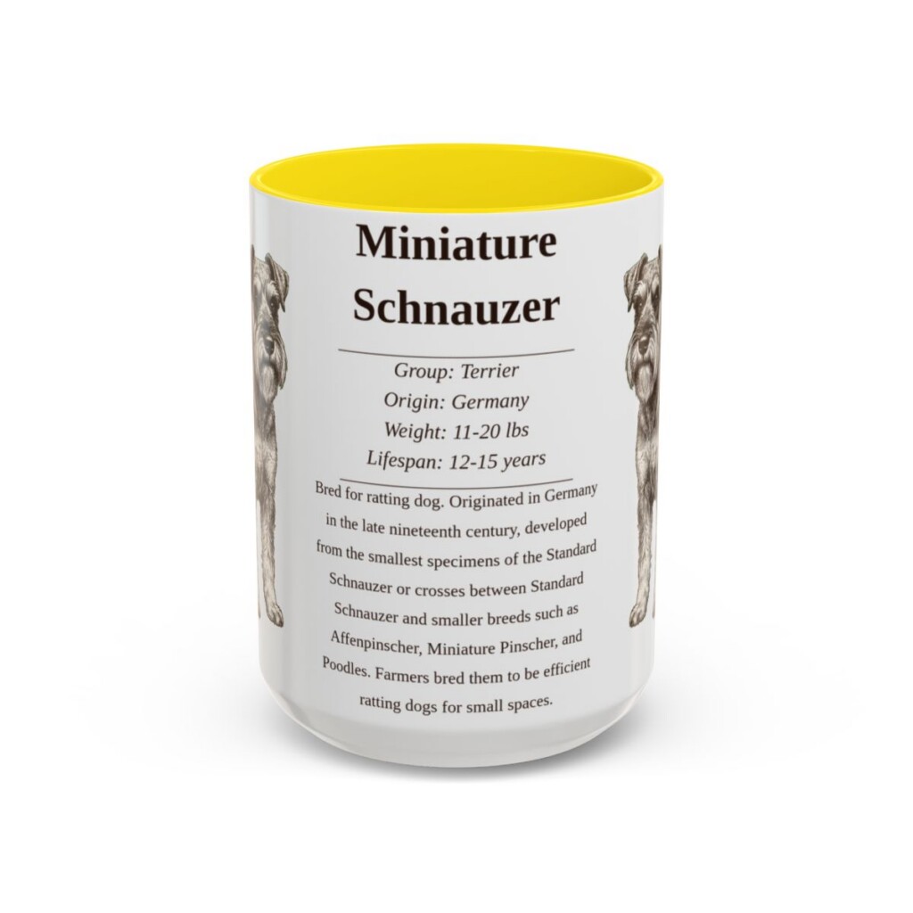 15oz Miniature Schnauzer Mug, Yellow, front view