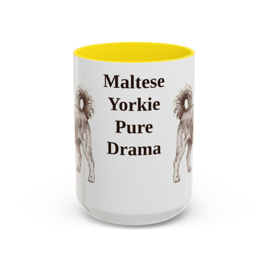 15oz Funny Morkie Mug, Yellow, front view