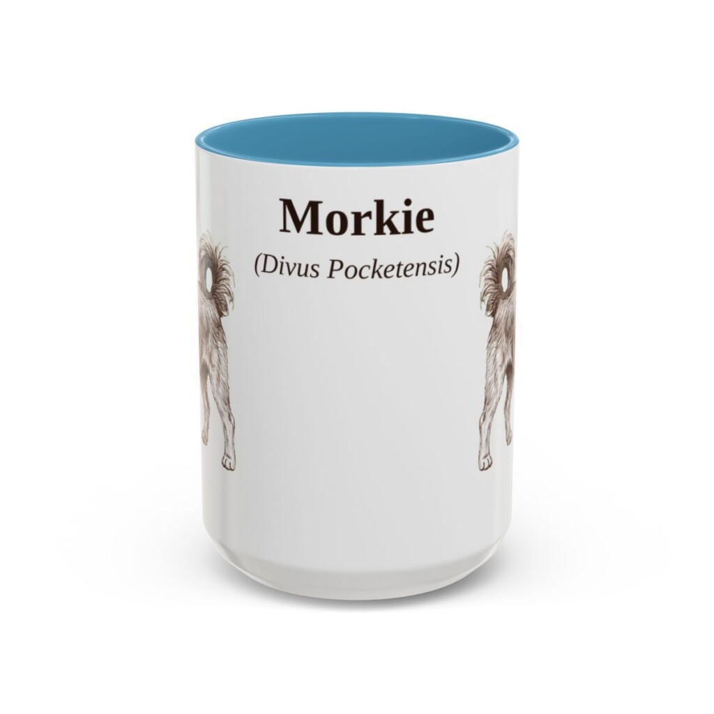 15oz Morkie Latin Mug, Light Blue, front view