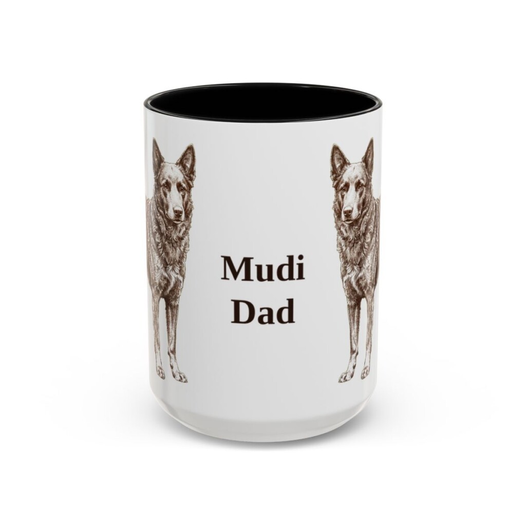 15oz Mudi Dog Dad Mug, Black, front view