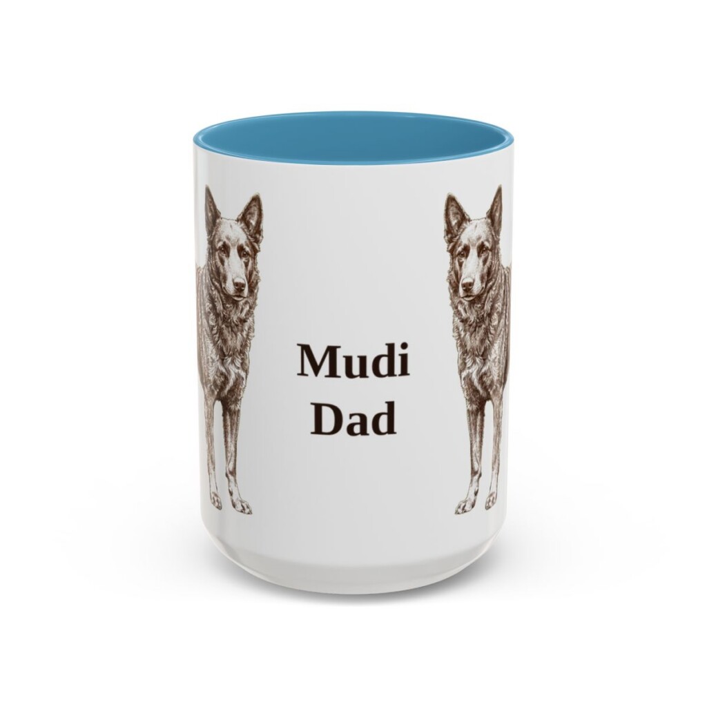 15oz Mudi Dog Dad Mug, Light Blue, front view