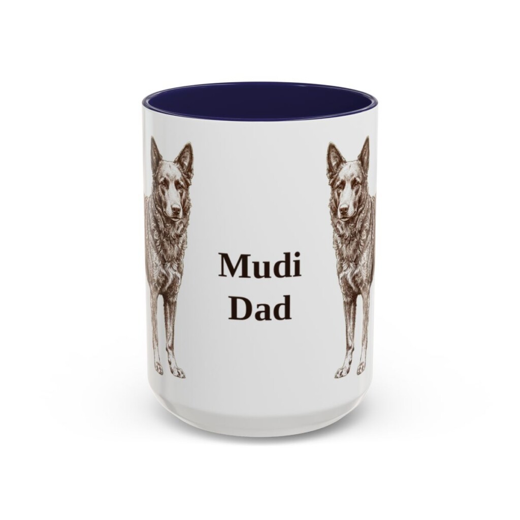 15oz Mudi Dog Dad Mug, Navy, front view