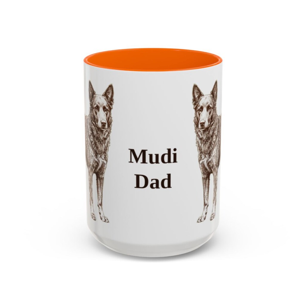 15oz Mudi Dog Dad Mug, Orange, front view
