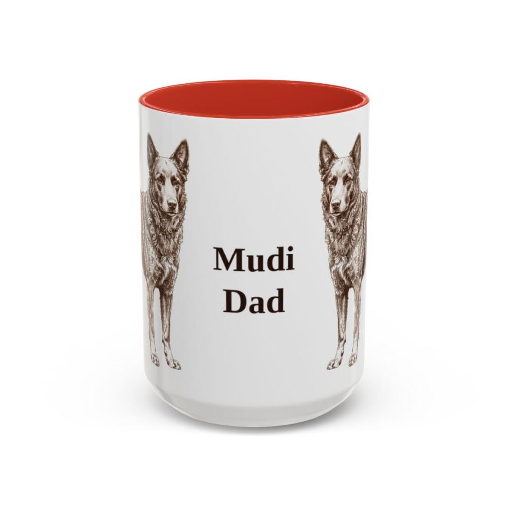 15oz Mudi Dog Dad Mug, Red, front view