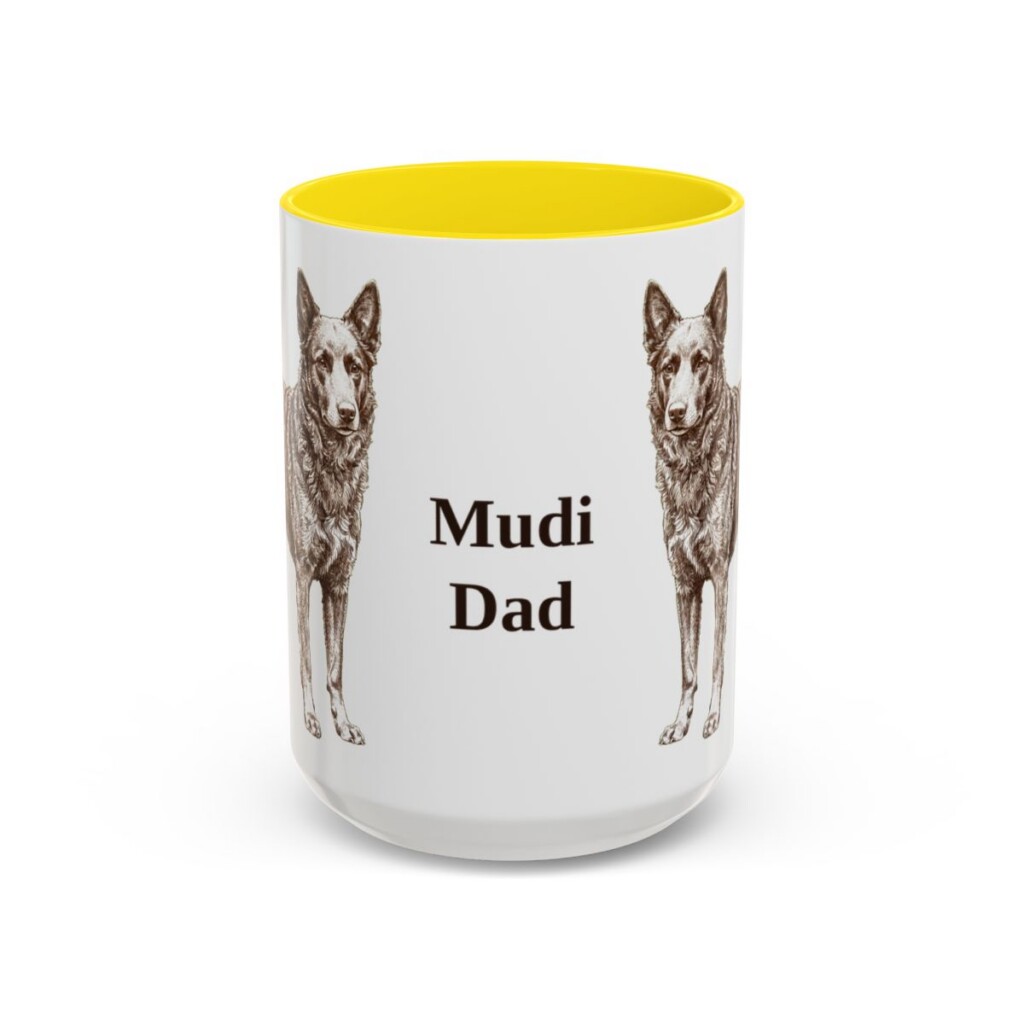 15oz Mudi Dog Dad Mug, Yellow, front view