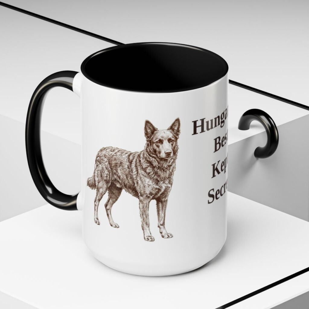 15oz Funny Mudi Mug, Black, lifestyle photo