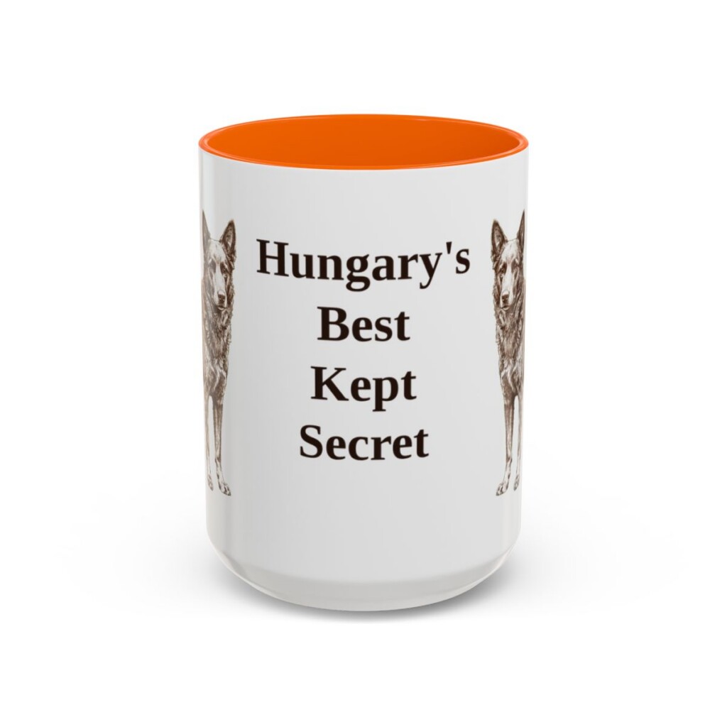 15oz Funny Mudi Mug, Orange, front view