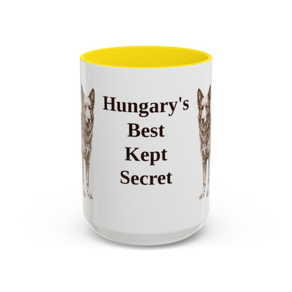 15oz Funny Mudi Mug, Yellow, front view