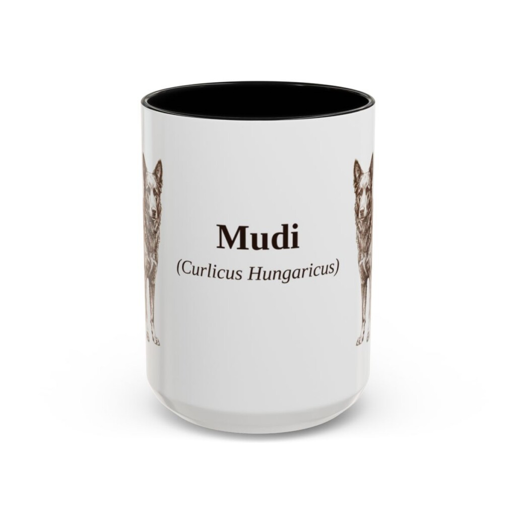 15oz Mudi Latin Mug, Black, front view