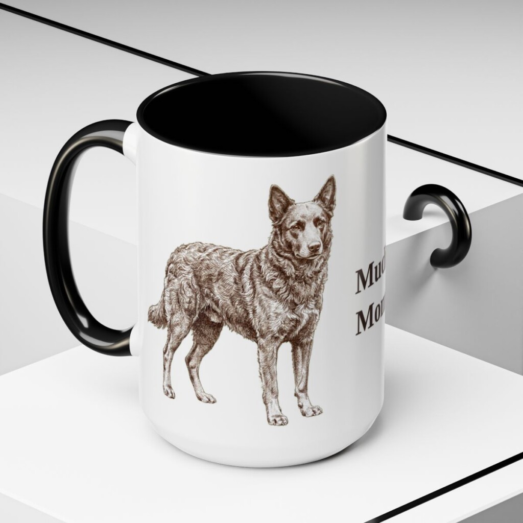 15oz Mudi Dog Mom Mug, Black, lifestyle photo