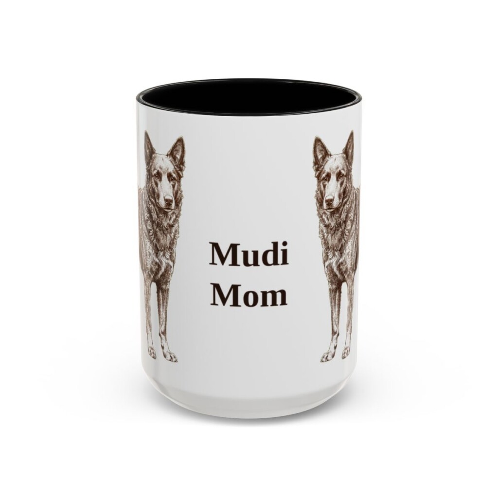 15oz Mudi Dog Mom Mug, Black, front view