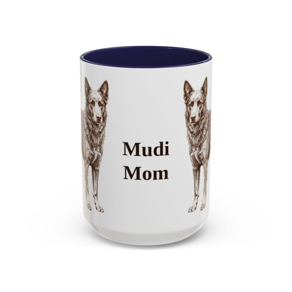 15oz Mudi Dog Mom Mug, Navy, front view