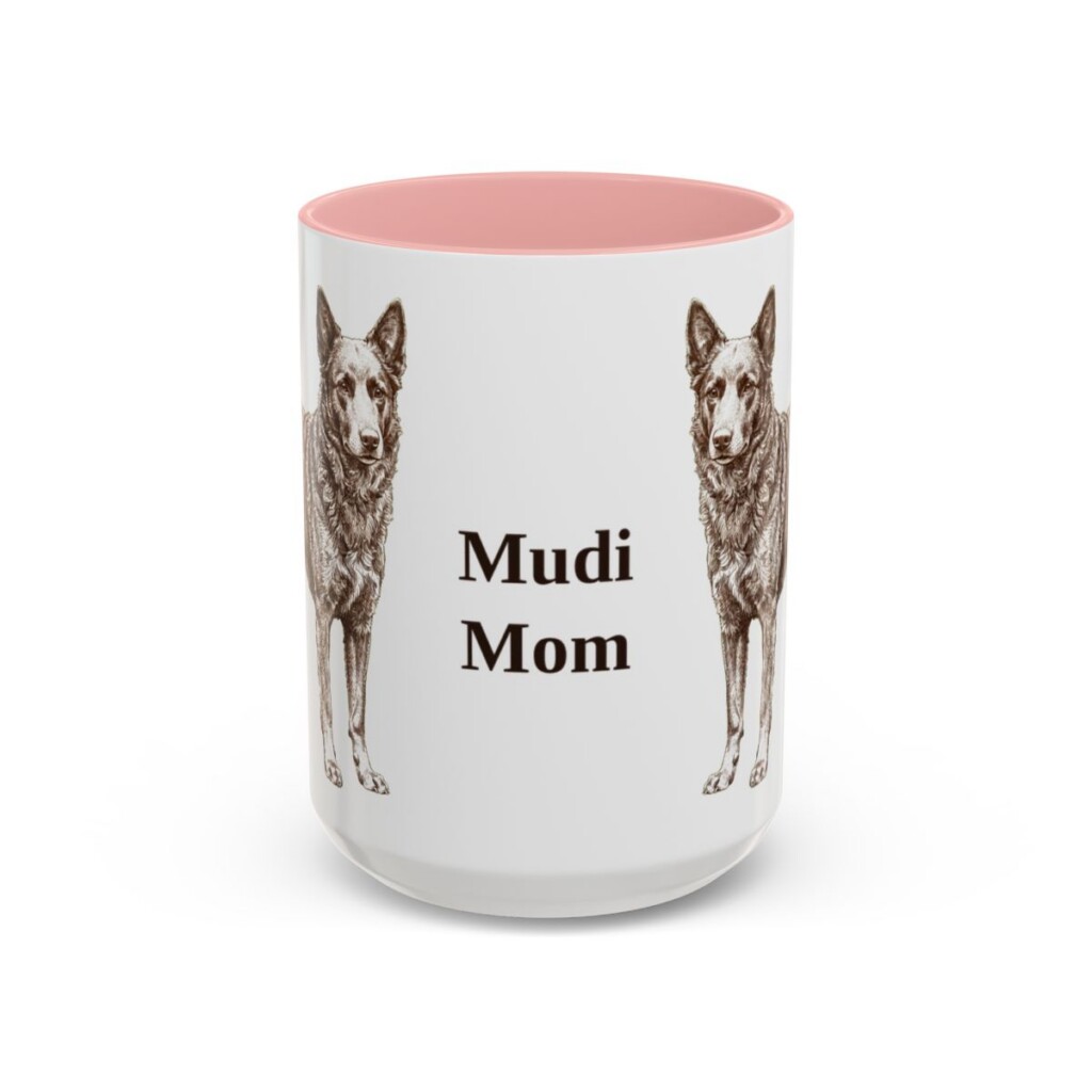 15oz Mudi Dog Mom Mug, Pink, front view