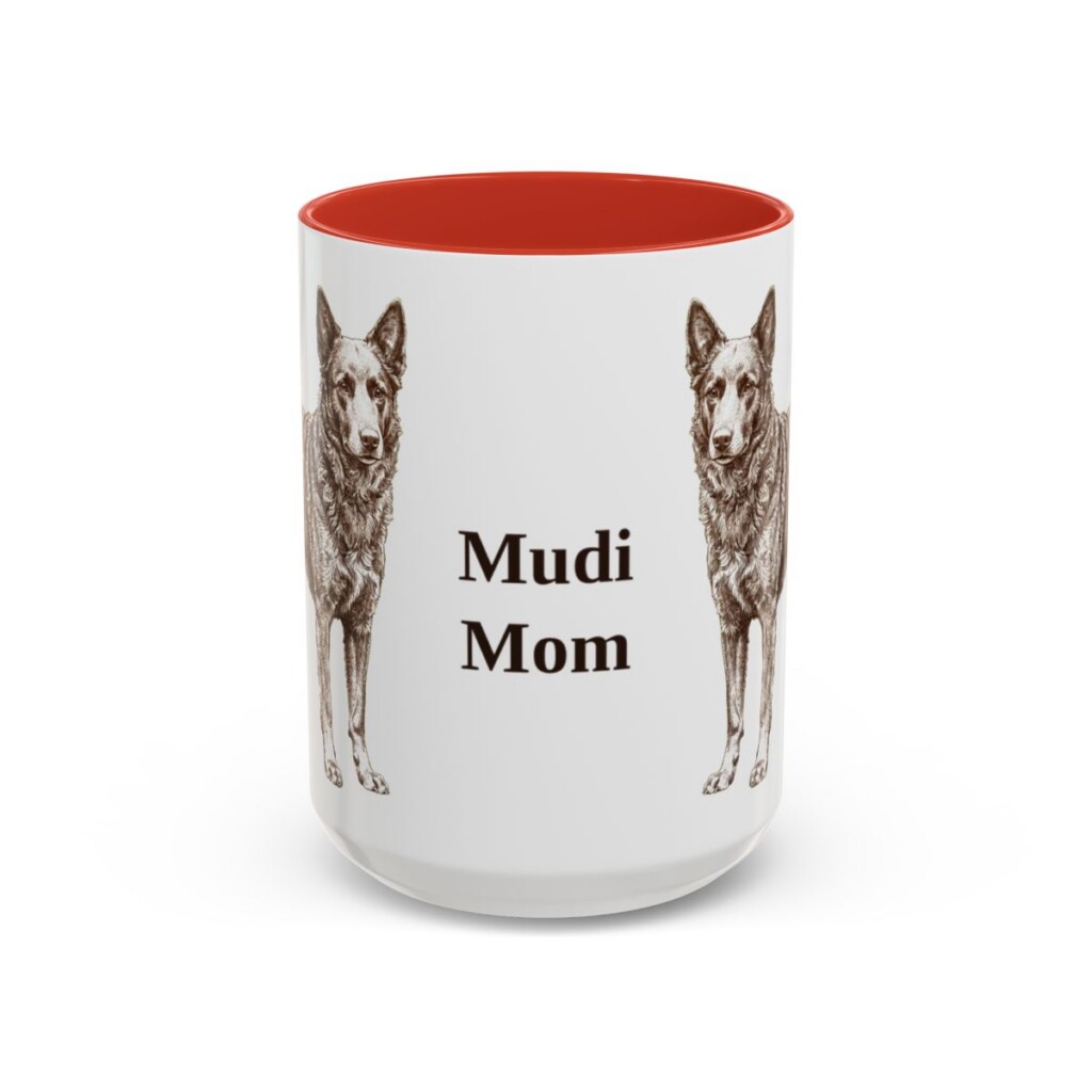 15oz Mudi Dog Mom Mug, Red, front view