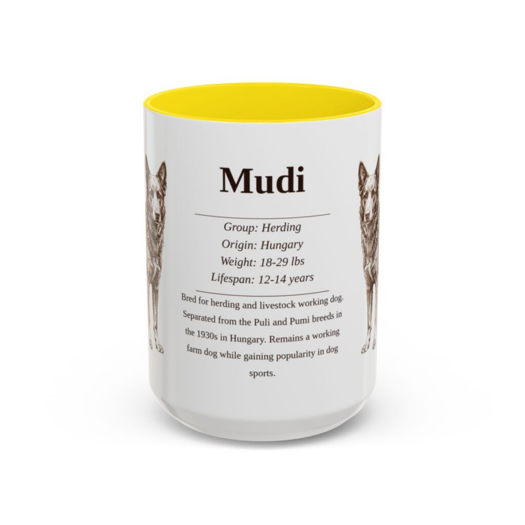15oz Mudi Mug, Yellow, front view