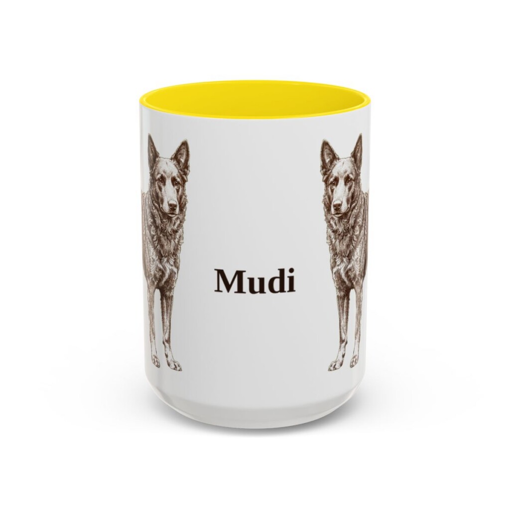 15oz Mudi Mug, Yellow, front view