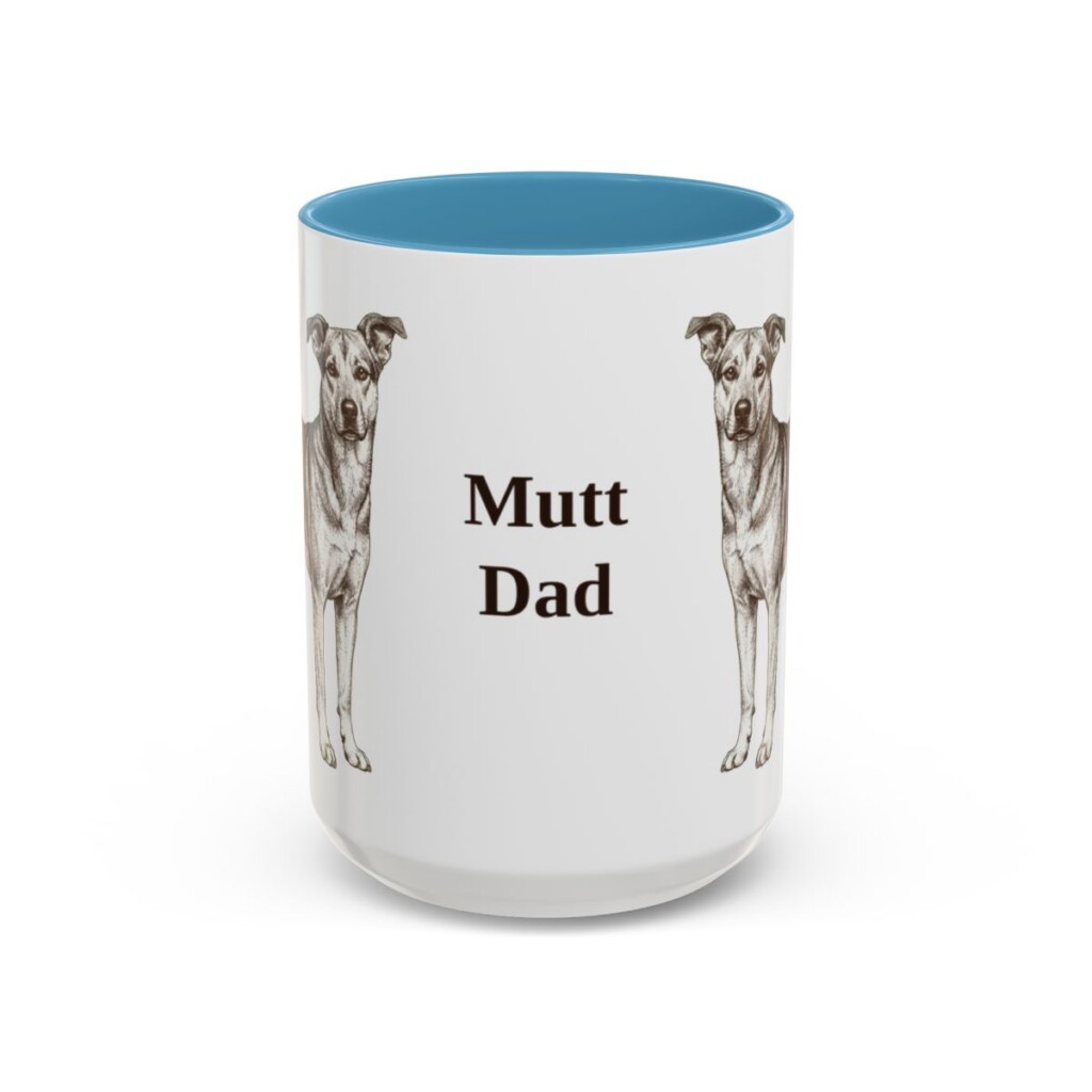 15oz Mutt Dog Dad Mug, Light Blue, front view