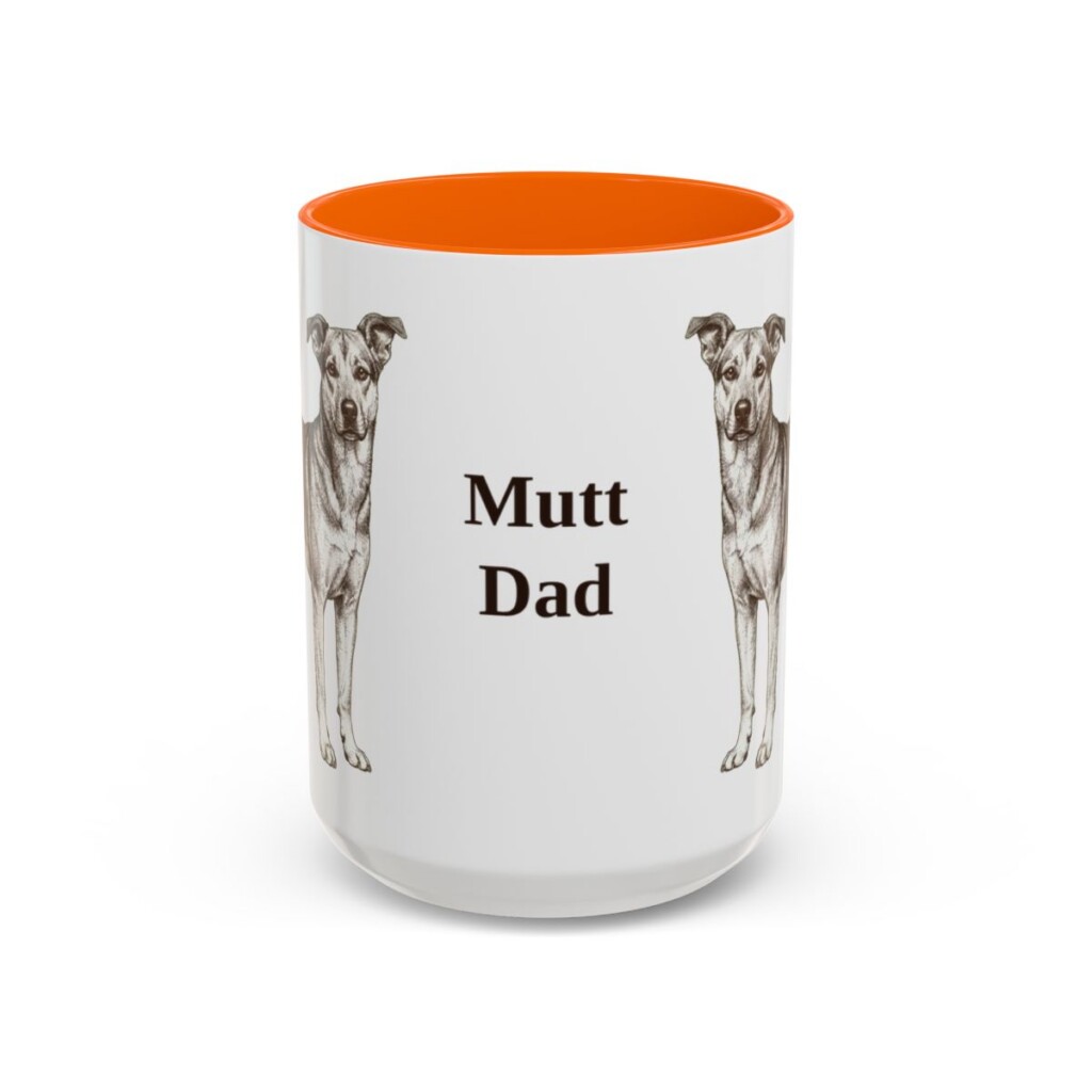 15oz Mutt Dog Dad Mug, Orange, front view