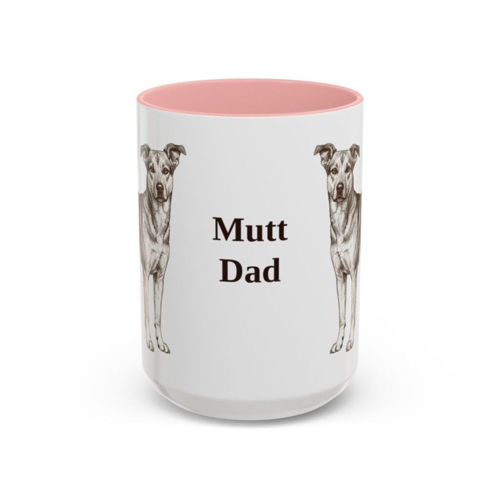 15oz Mutt Dog Dad Mug, Pink, front view