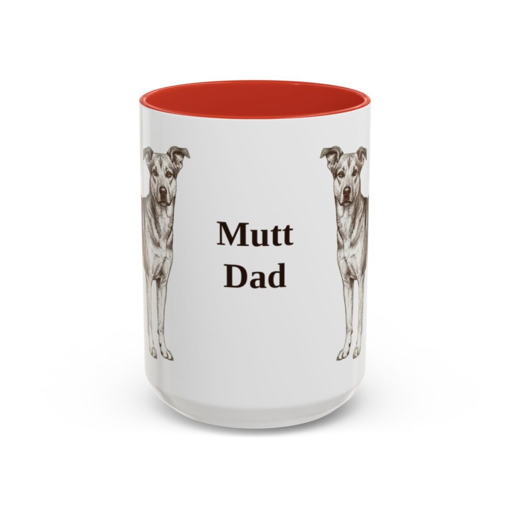 15oz Mutt Dog Dad Mug, Red, front view