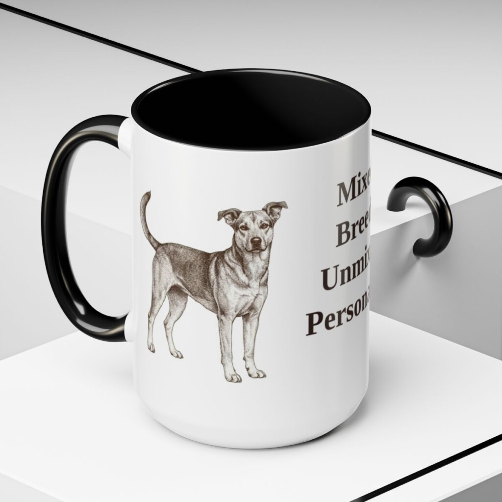 15oz Funny Mutt Mug, Black, lifestyle photo