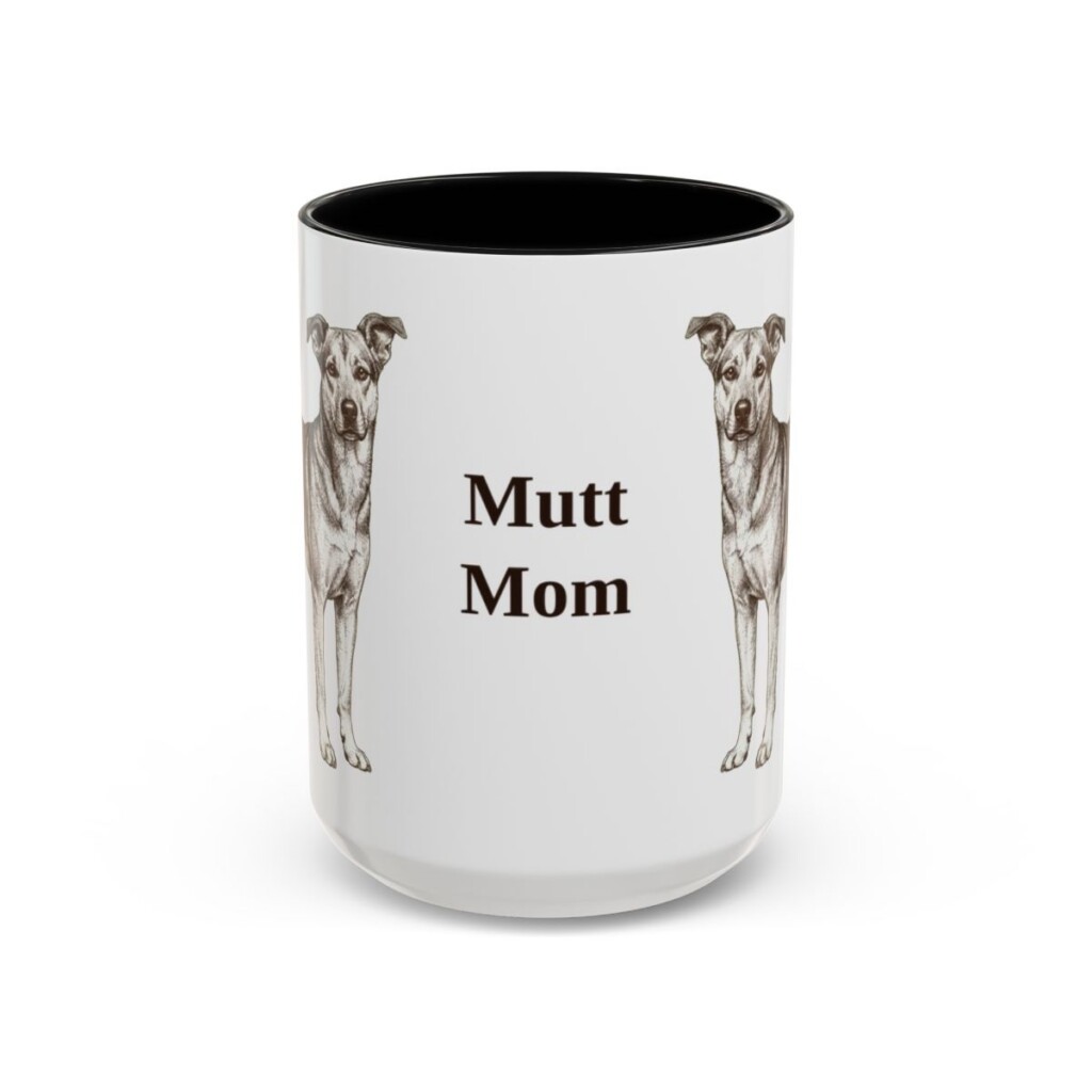 15oz Mutt Dog Mom Mug, Black, front view