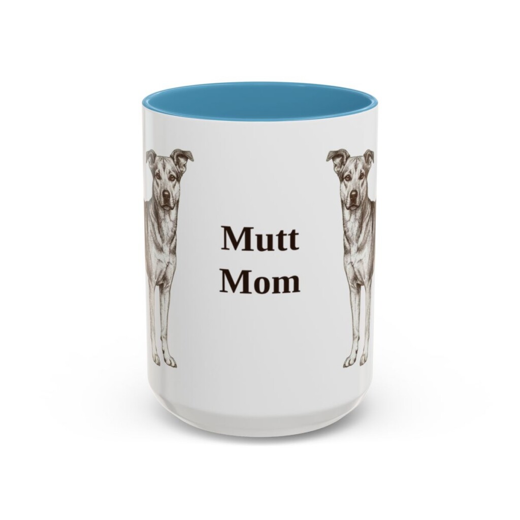 15oz Mutt Dog Mom Mug, Light Blue, front view