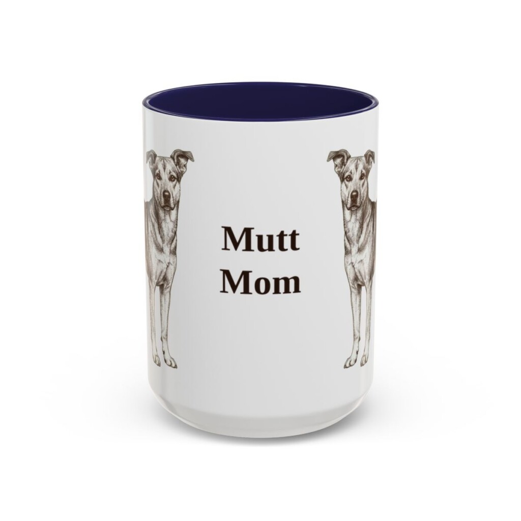 15oz Mutt Dog Mom Mug, Navy, front view